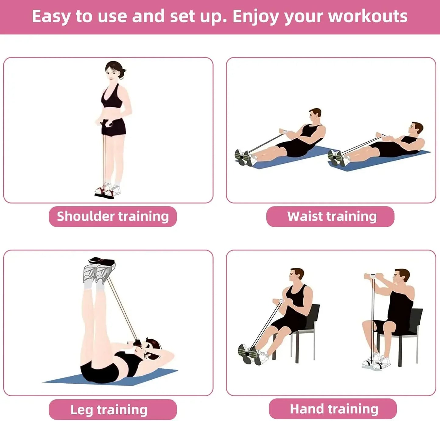 4-Level Resistance Band Tensioner with Non-Slip Handles