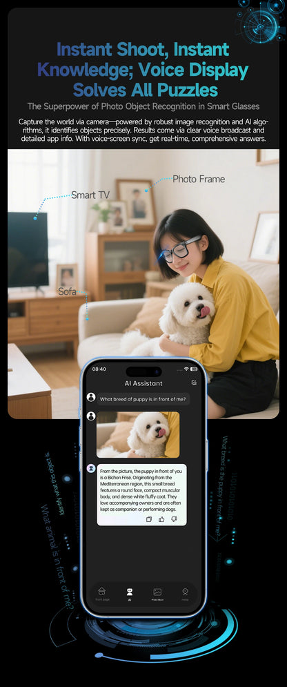 AI Smart Glasses with 8MP Camera Video Recording 100+ Languages