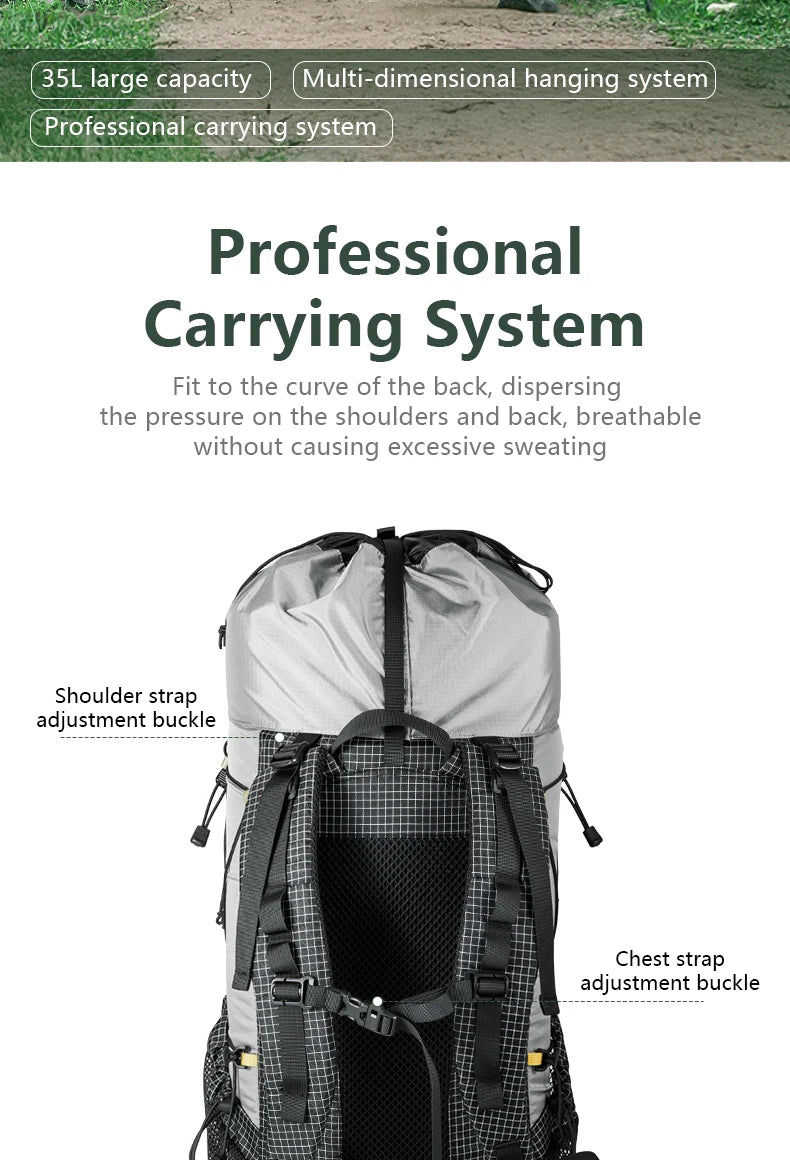 Camping Backpack 25+10L Large Capacity Travel Bag Outdoor