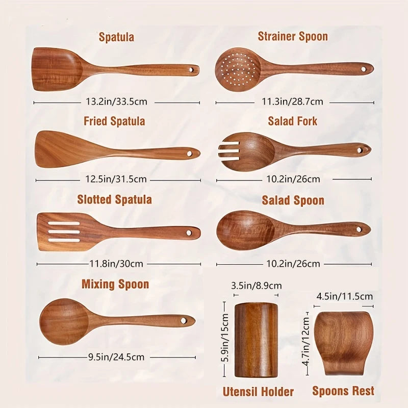Wooden Spoons For Cooking, Wooden Utensils Set