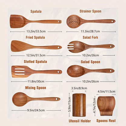 Wooden Spoons For Cooking, Wooden Utensils Set