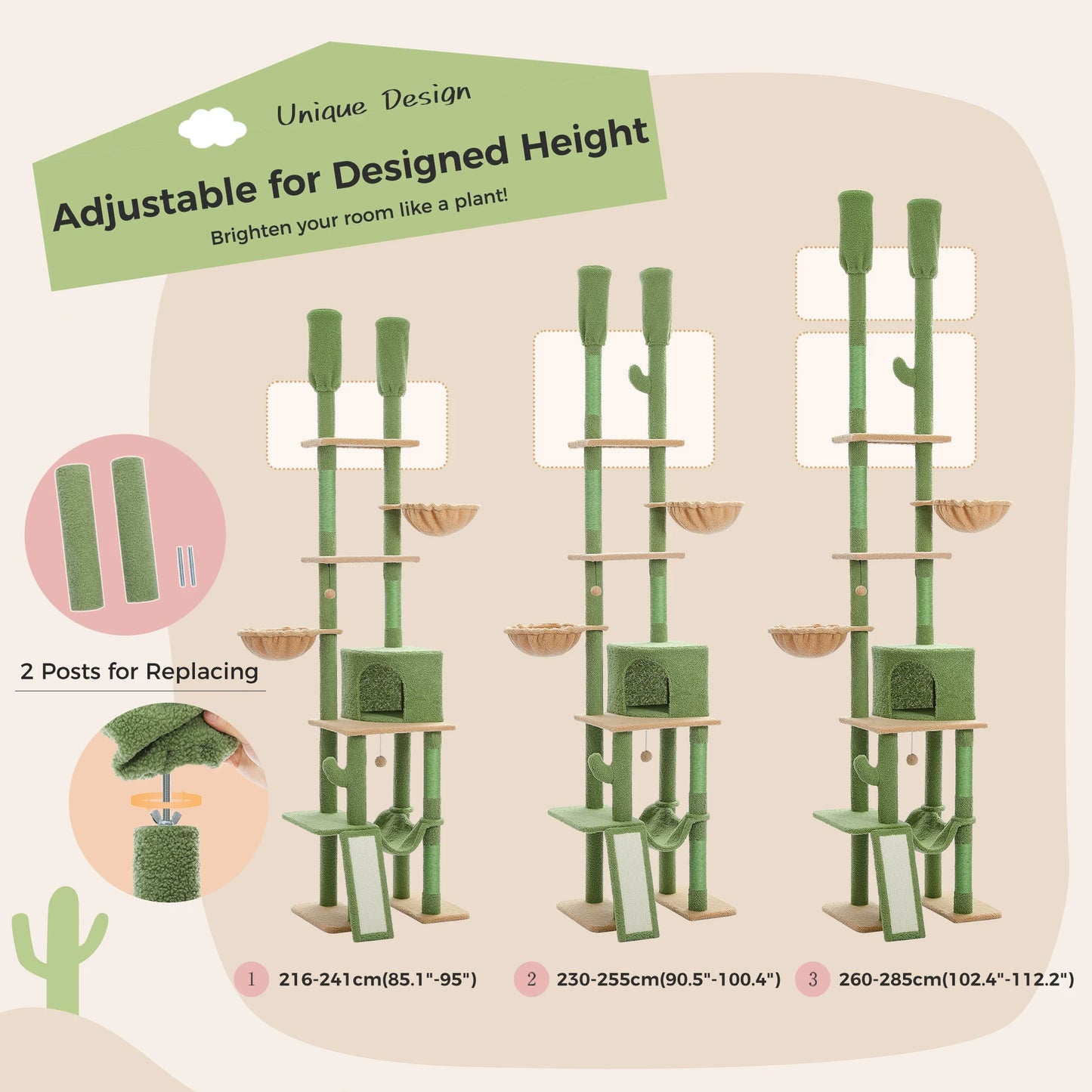 Cactus Cat Tree Floor to Ceiling Tower Scratching Posts