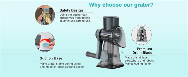 3 in 1 Rotary Cheese Grater Versatile Slicer
