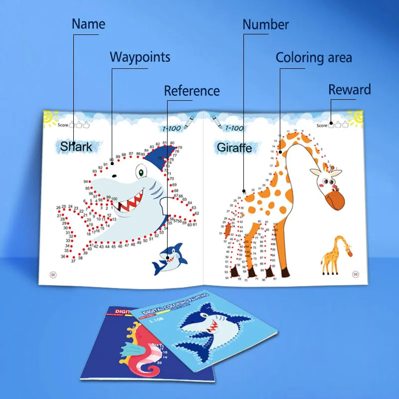 Line drawing, children's doodle books, learning numbers