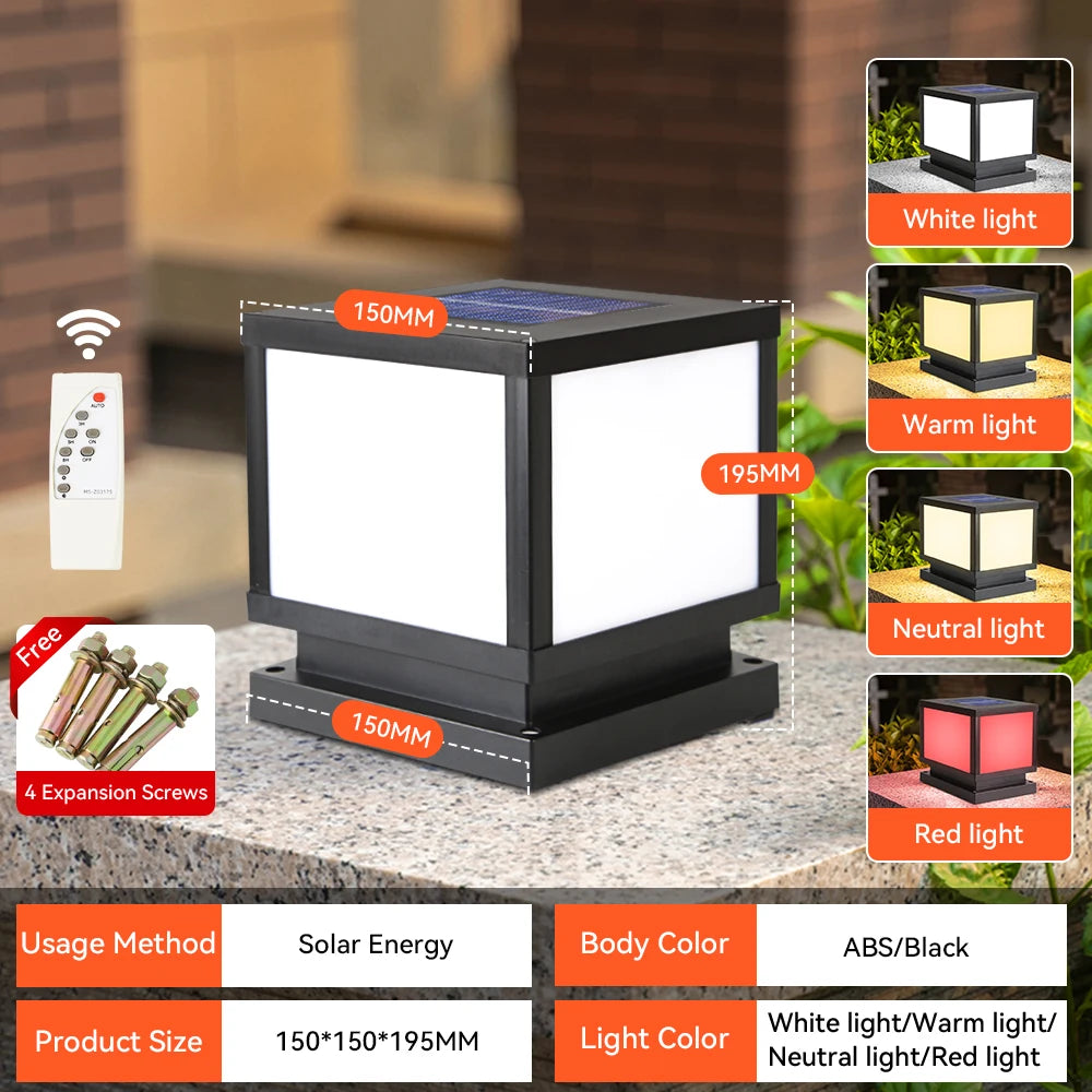 Outdoor Lighting Pillar Lights Remote Control Solar Chapiter Lamp