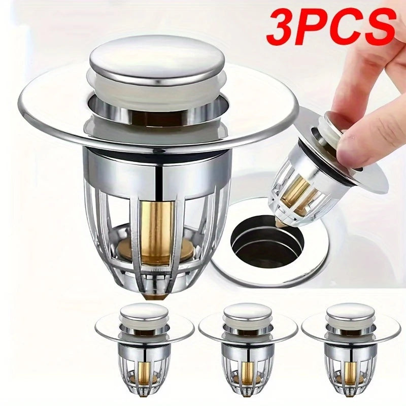 Rebound drain plug filter basin pop-up chrome sink