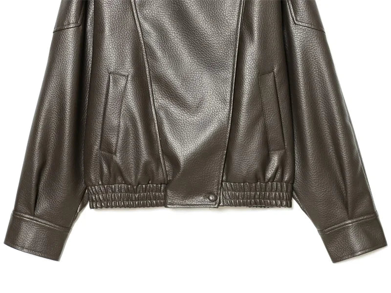 Women's Jacket Fall New Black Long Sleeve Pebble Faux