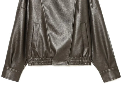 Women's Jacket Fall New Black Long Sleeve Pebble Faux