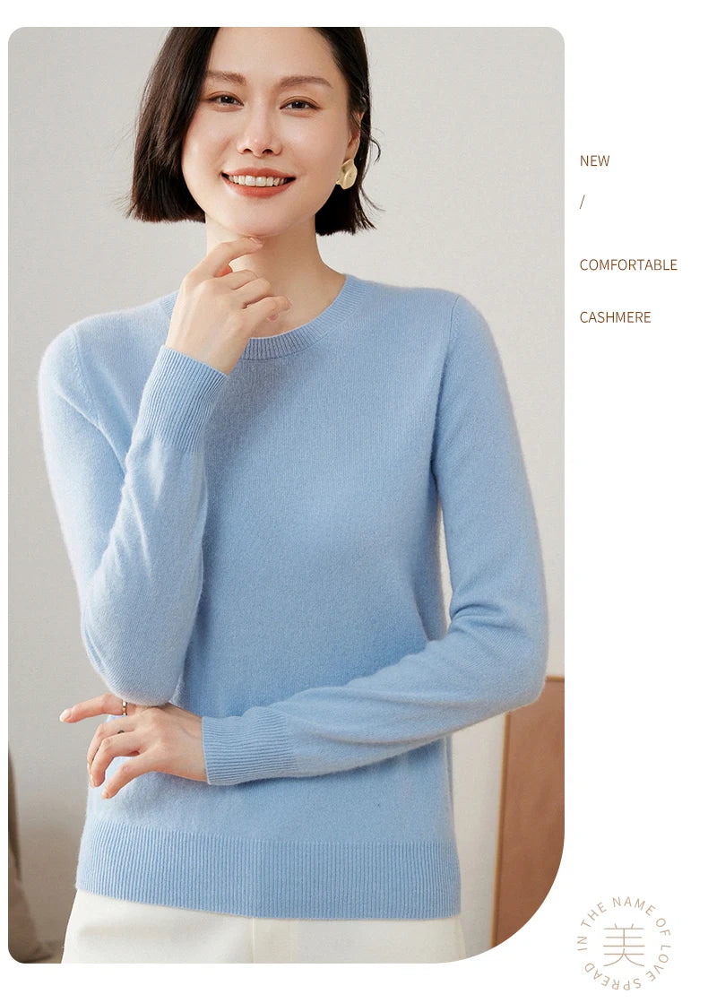 100% Pure Goat Cashmere Knitted Pullovers O-Neck