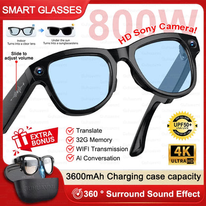 New 3600mAh Large Battery Smart Glasses 8MP HD Camera