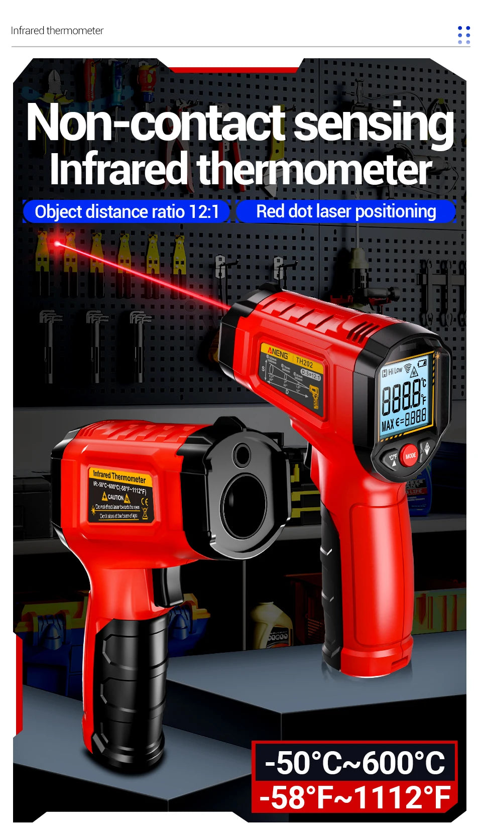 Infrared Thermometer Gun Non-contact Sensing