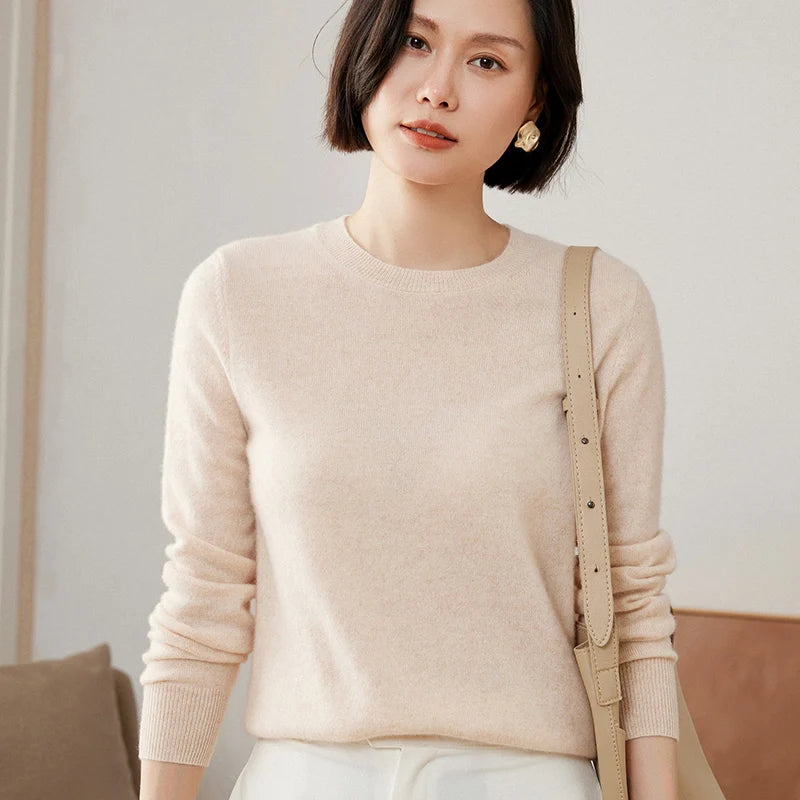 100% Pure Goat Cashmere Knitted Pullovers O-Neck
