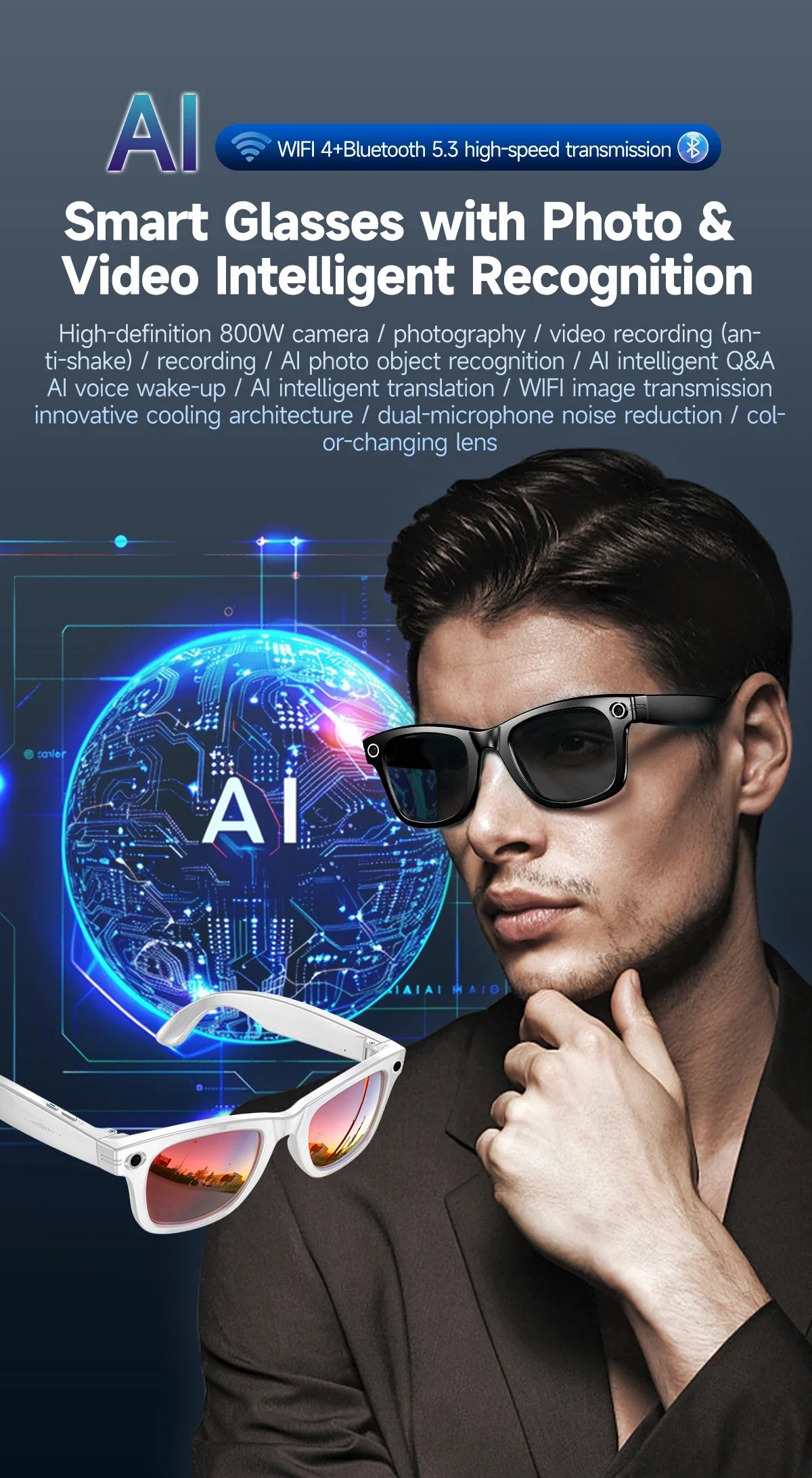 New Upgrade smart glasses With Camera Video Recording AI