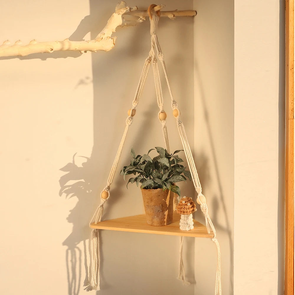 Floating Wall Shelf Wood Triangle Corner Display Stand