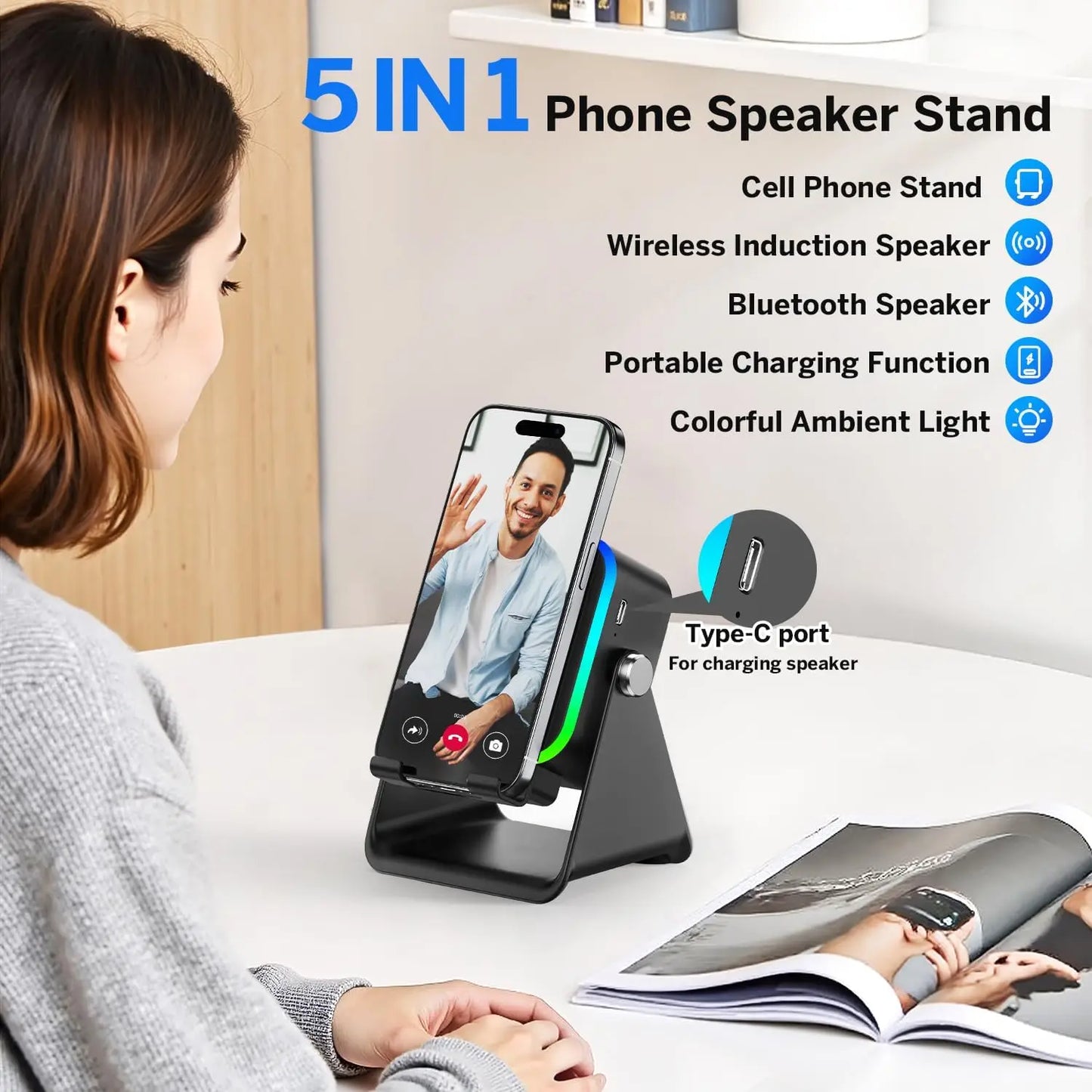 5 In 1 Auto-induction 5000mAh Wireless Induction Speaker
