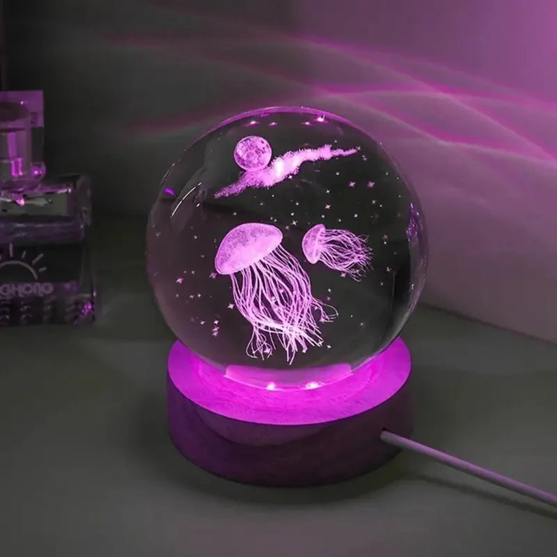 Deep-Sea Jellyfish Crystal Ball, USB-Powered Glass Ball Night Light
