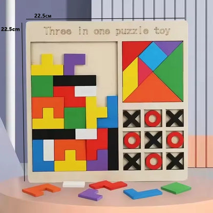 1 Set Wooden Blocks Puzzle Brain Teasers Toy Tangram