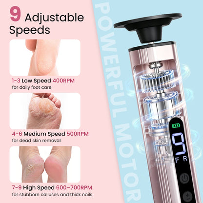 Aluminum Alloy Electric Foot Grinder 9 Speeds Callus