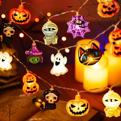 Halloween Decoration LED String Lights,Pumpkin Ghost Spider Web Hanging Lamp
