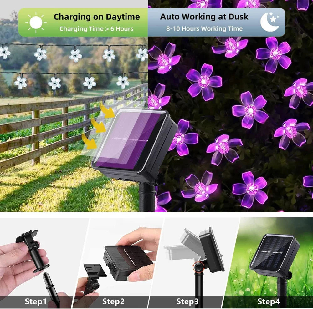 Outdoor Solar Led String Lights Cherry Flowers  Light Strings