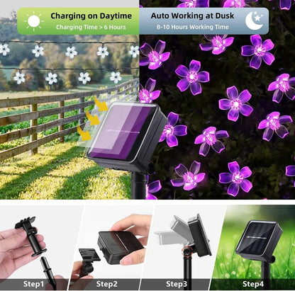 Outdoor Solar Led String Lights Cherry Flowers  Light Strings