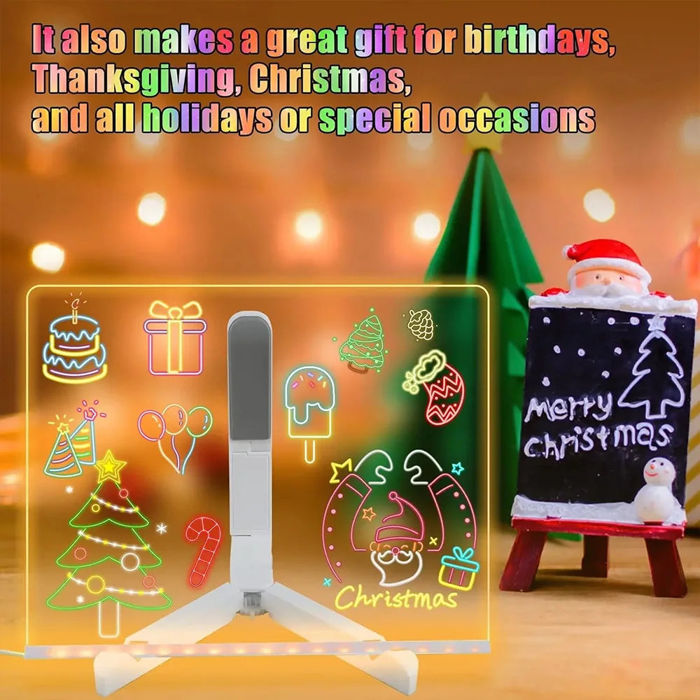 LED Note Board DIY Acrylic Night Light 7 Pens Drawing Board