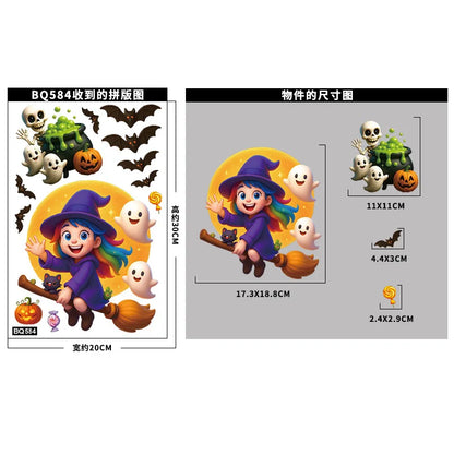 Halloween Window Glass Stickers Cartoon Pumpkin Lantern Candy Bat