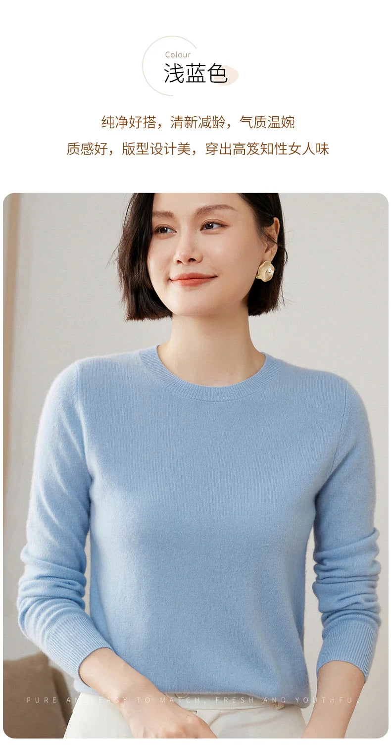 100% Pure Goat Cashmere Knitted Pullovers O-Neck