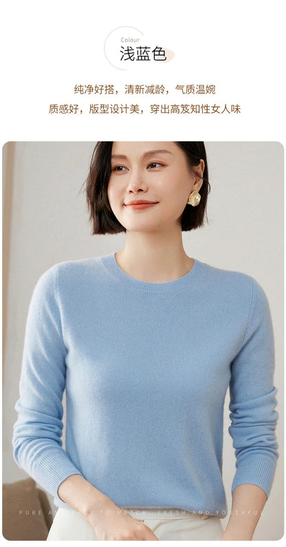 100% Pure Goat Cashmere Knitted Pullovers O-Neck