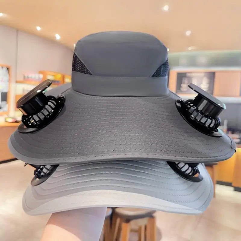 Large Size Quick Dry Bucket Hat With Solar Powered Fan USB Charging