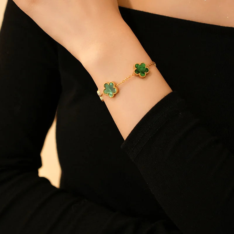 Adjustable Gold-Plated Stainless Steel Plant Flower Bracelet