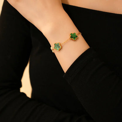 Adjustable Gold-Plated Stainless Steel Plant Flower Bracelet