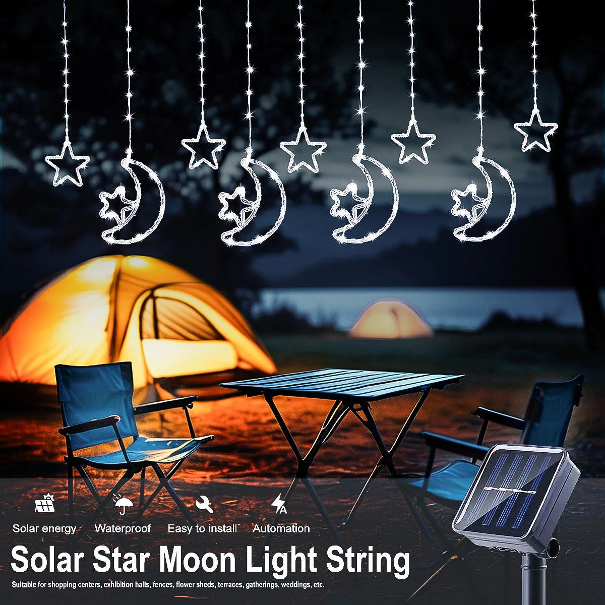 Solar Star Moon String Lights 8 Modes Outdoor Hanging Light