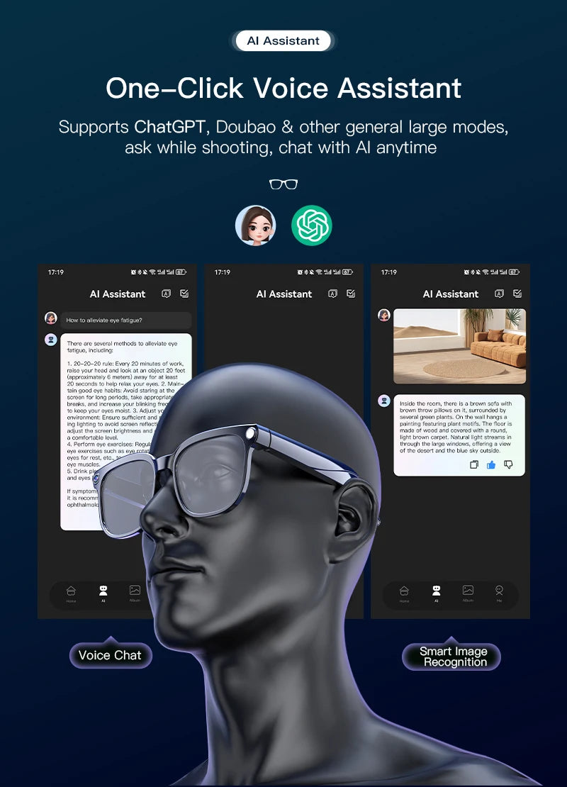 New Smart AI Glasses 1080P HD Video Record Camera ChatGPT