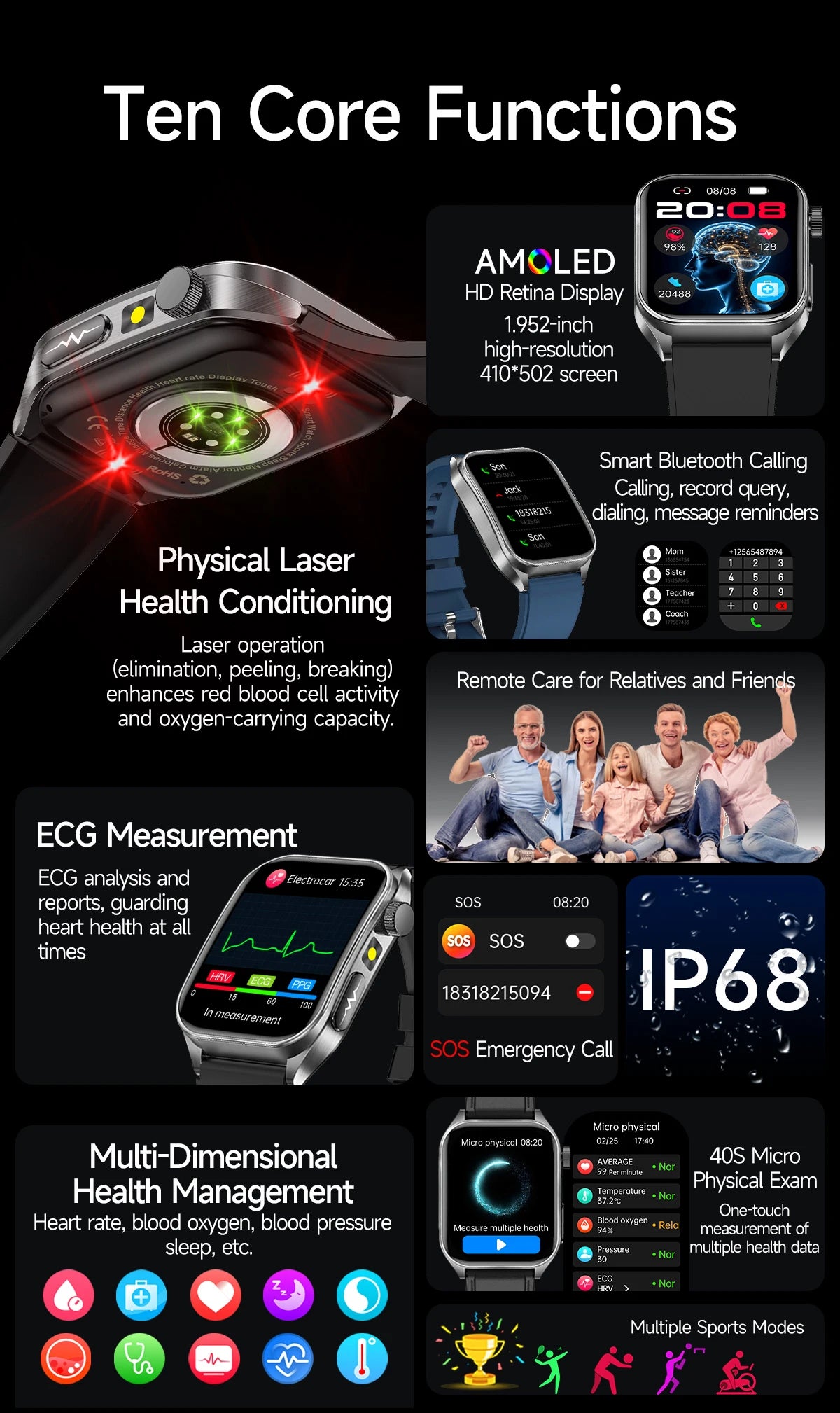 New Laser Treatment Three High Smart Watch Men ECG Heart Rate