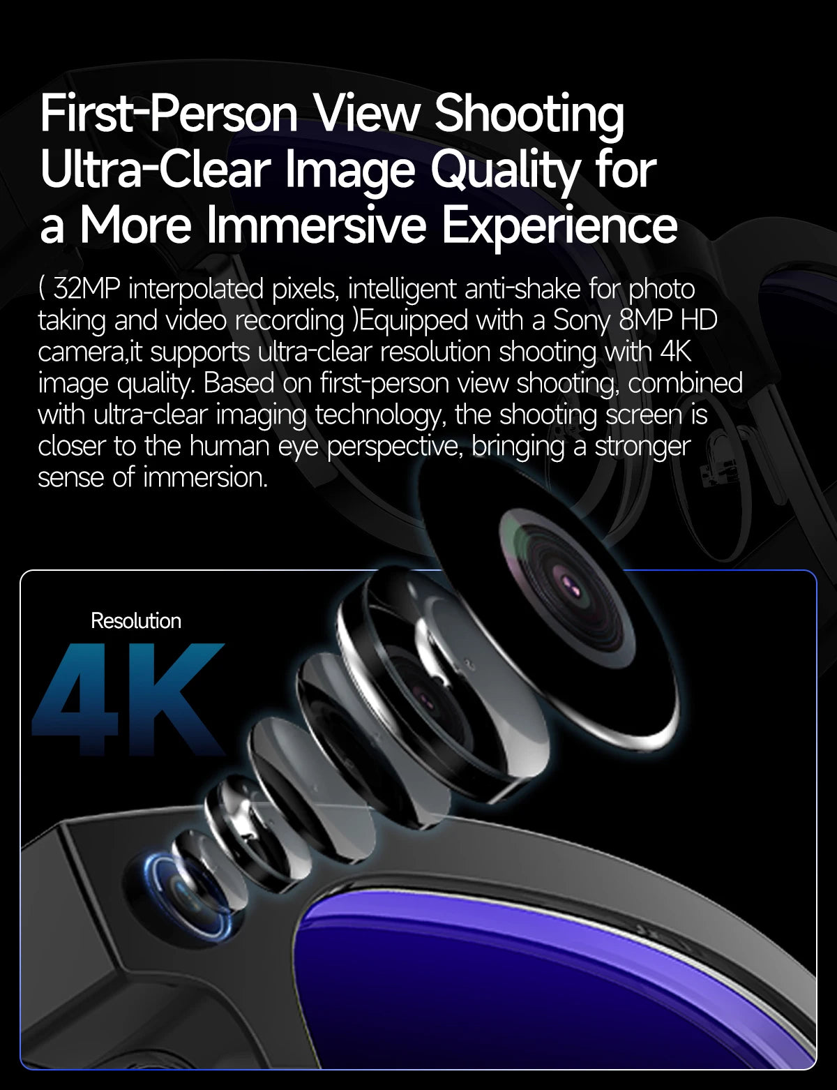New Upgrade 800W Pixel Smart Glasses With Camera