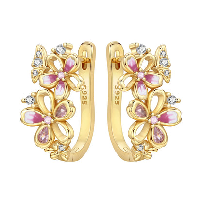 New 925 Sterling Silver 18K Gold Plated Cherry Blossom Butterfly