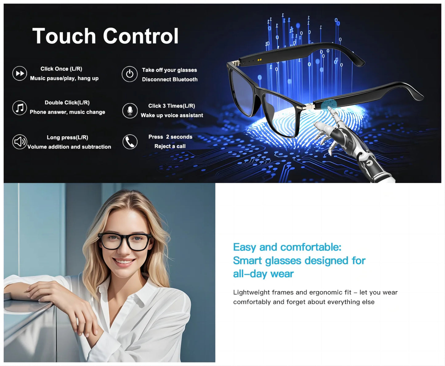 AI Translation Smart Glasses with photochromic lenses