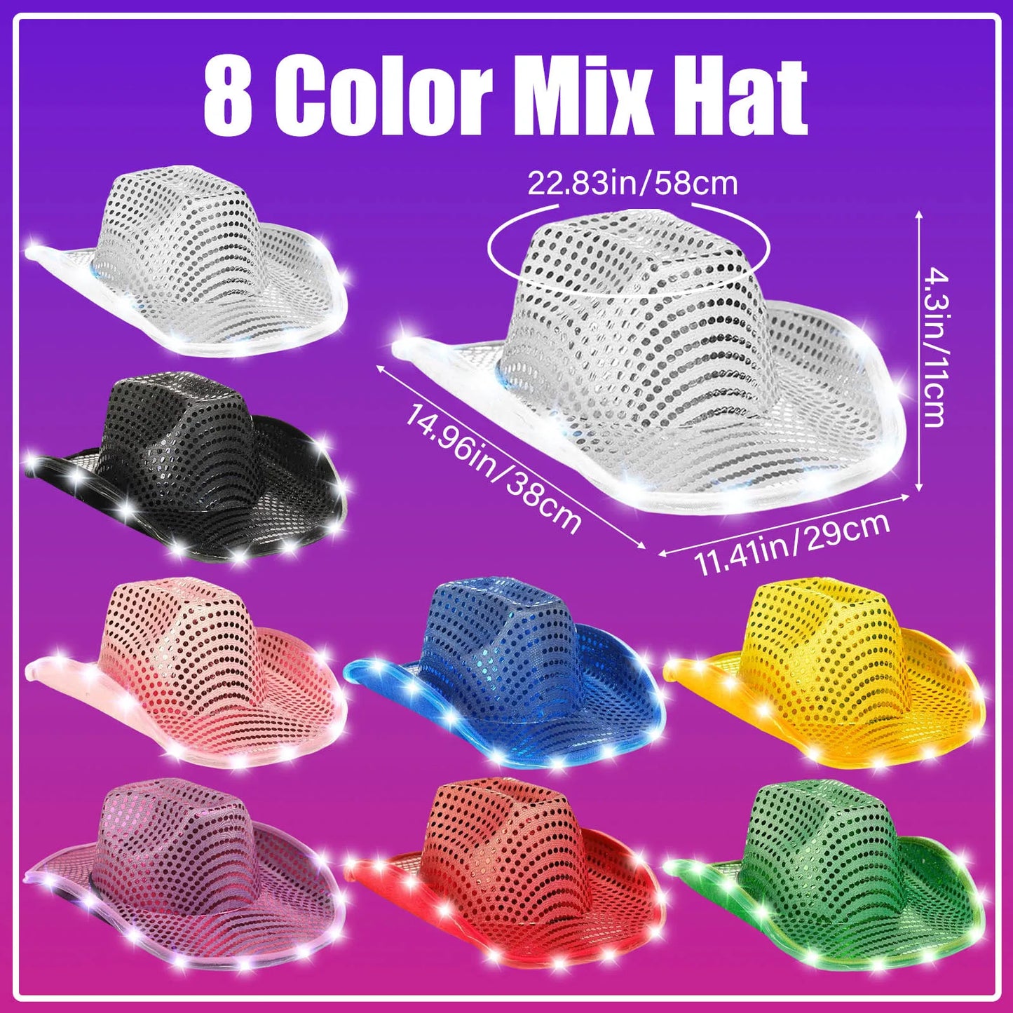 LED Cowboy Hats Wedding Hats Bulk Light up Cowboy Hats