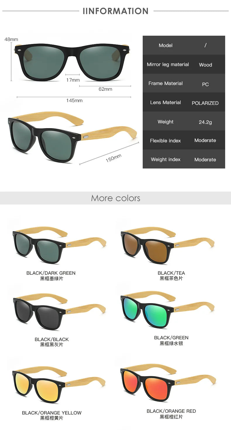 Sunglasses Men Wood Bamboo Polarized UV400 Retro Vintage