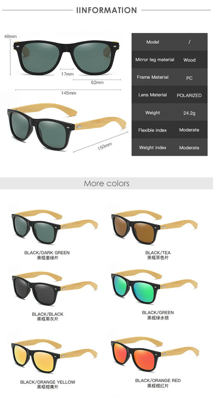 Sunglasses Men Wood Bamboo Polarized UV400 Retro Vintage