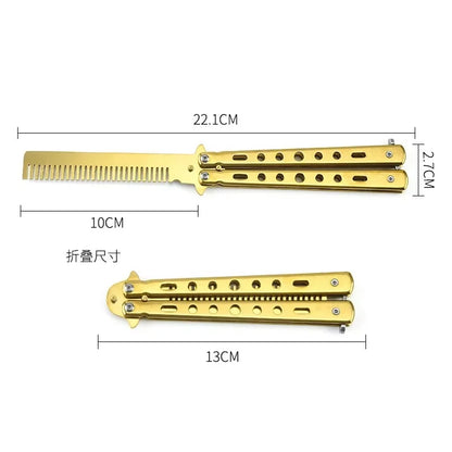 Foldable Comb Stainless Steel Butterfly Knife Comb Beard Moustache