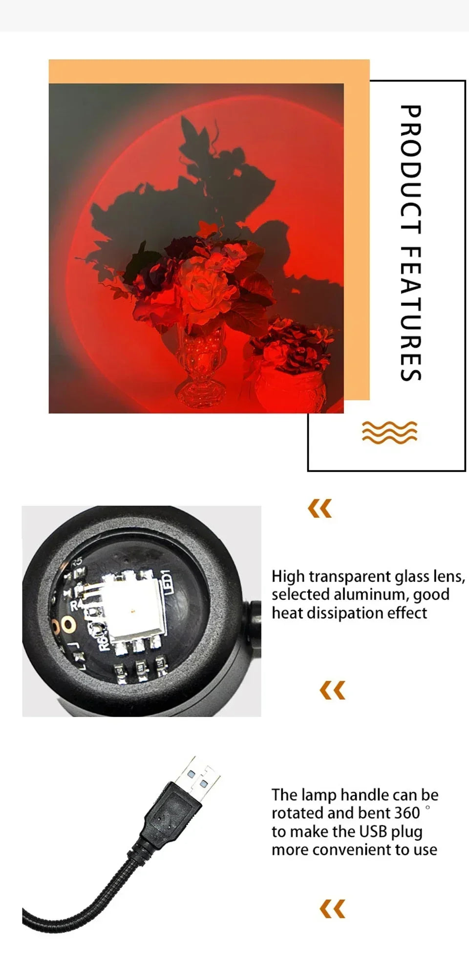 USB Night Light LED Sunset Lamp Projector Photography Wall