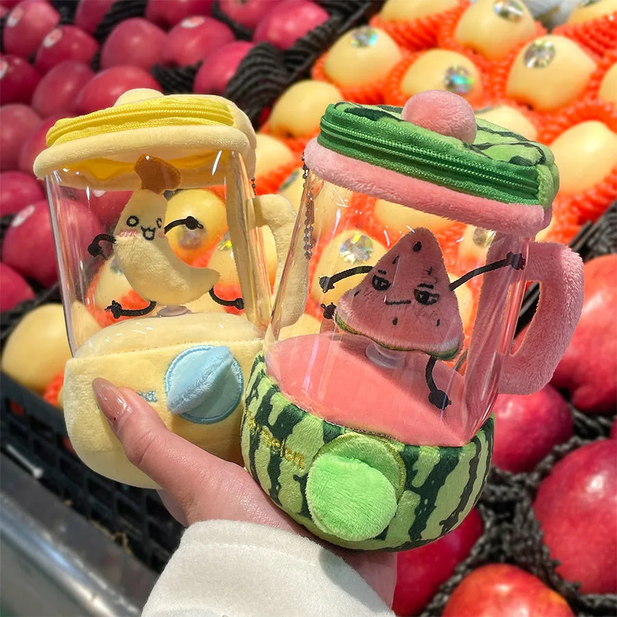 Fun Drawstring Rotating Plush Toys Keyring Fruit Juicer