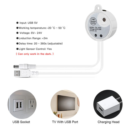 Smart PIR Motion Sensor Super Bright COB LED Strip Neon Light