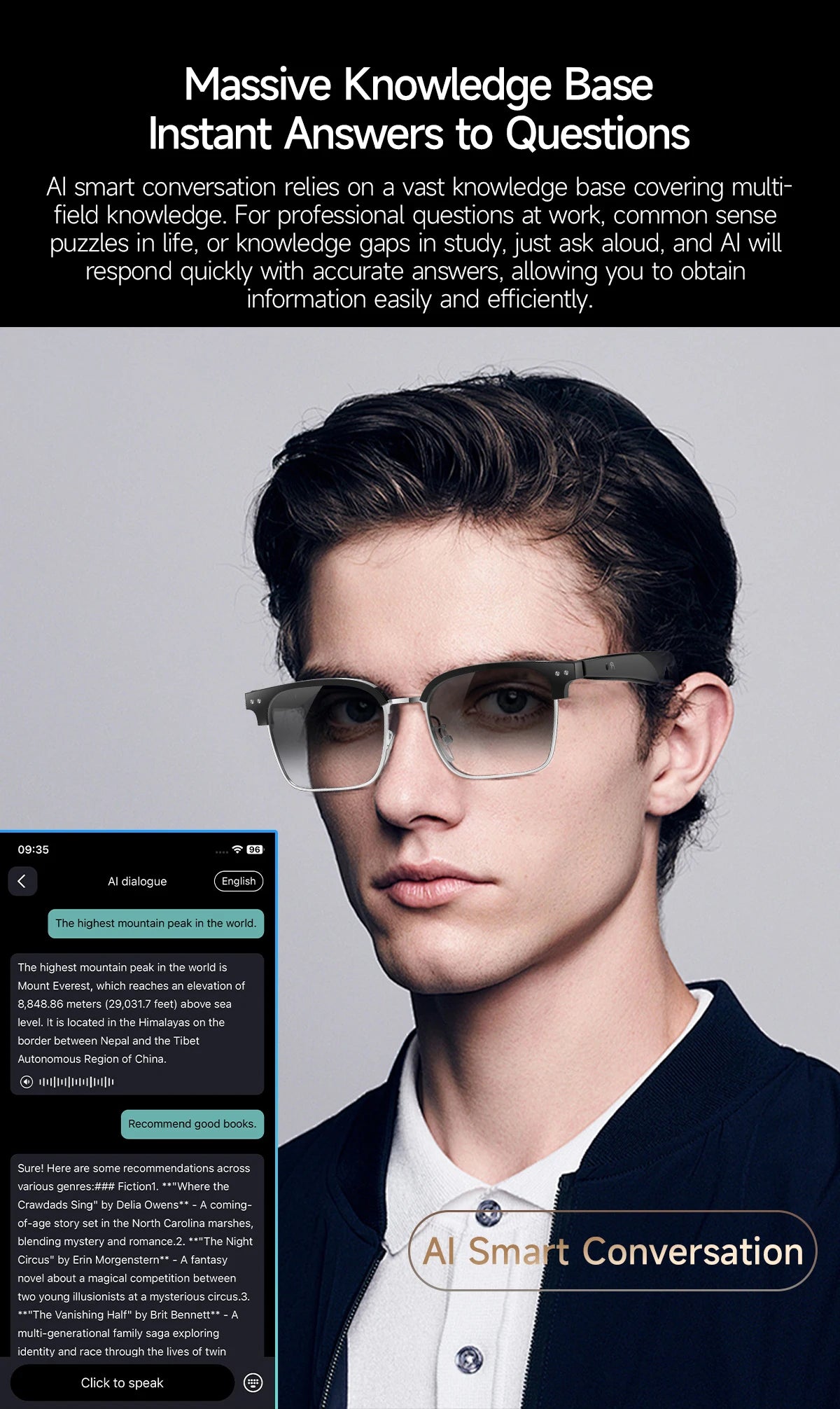 New Business Style Smart Glasses W100D Bluetooth Call AI