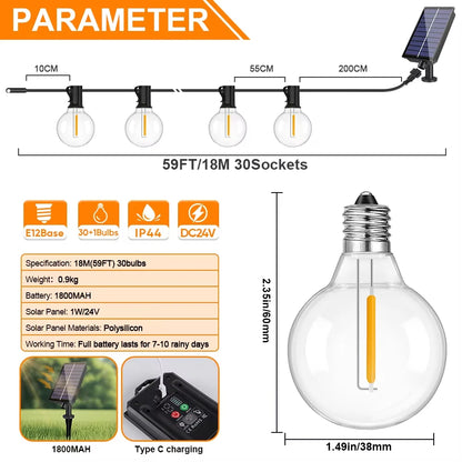 G40 Outdoor Solar String Light Garland LED Solar String Lights