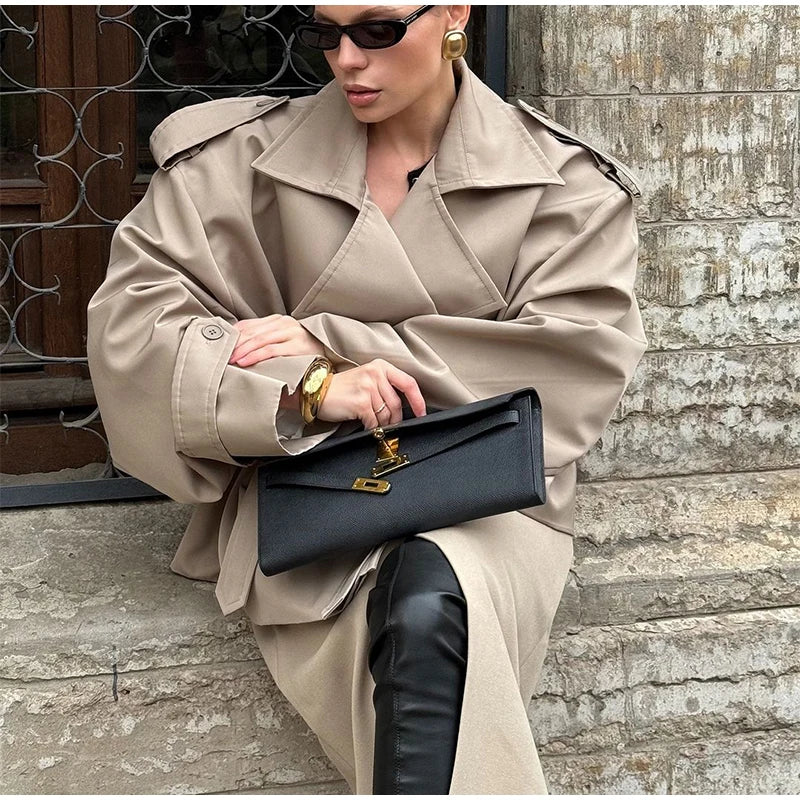 Casual Solid Long Trench Coat Women Stand Collar