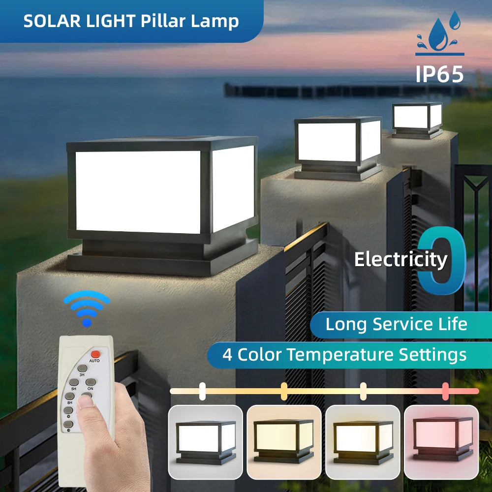 Outdoor Lighting Pillar Lights Remote Control Solar Chapiter Lamp