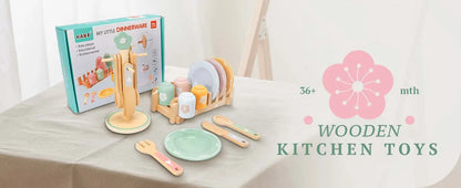 Wooden Kitchen Pretend Play Set Montessori Simulation Plates